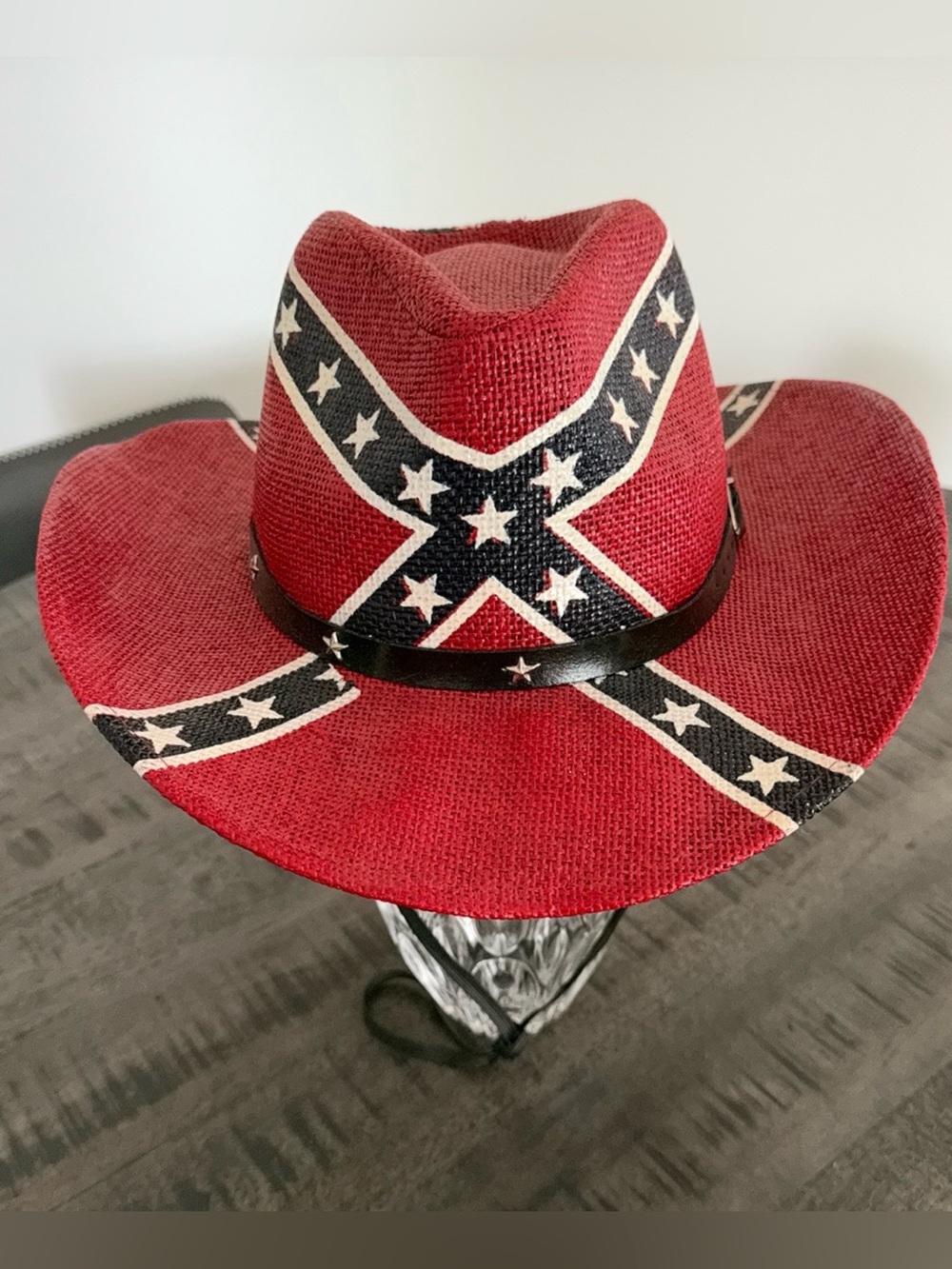 Red Cowboy Hat with Rebel Flag Accent